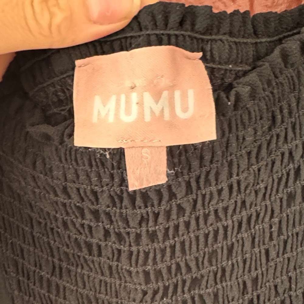 Show Me Your Mumu Black Midi Dress with Smocked Bodice, Flutter Sleeves, & Slit - Picture 2 of 7